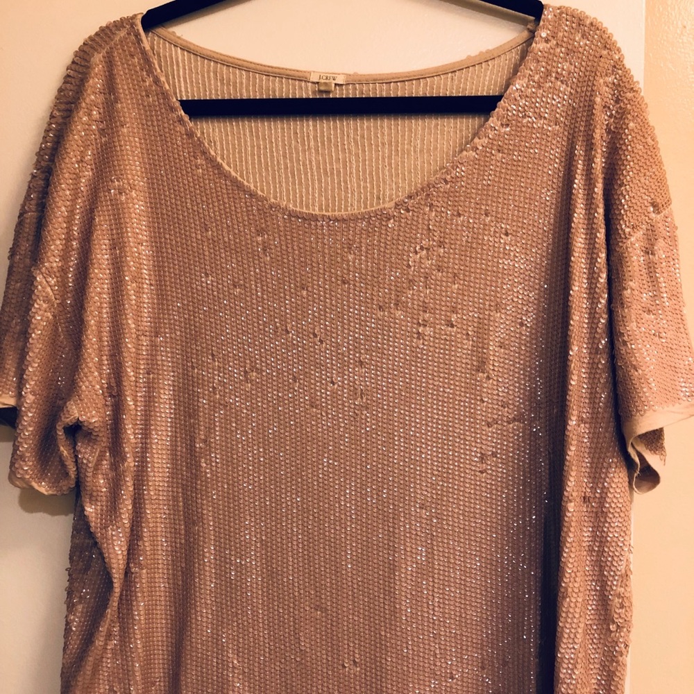 Large mauve colored J. Crew sequin boxy top